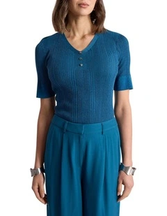 Aleese Knit Tee in Prussian Blue