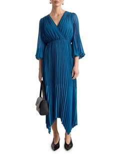 Donni Pleated Dress in Prussian Blue