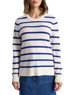 Rea Merino Stripe Knit in Cerulean Blue Stripe
