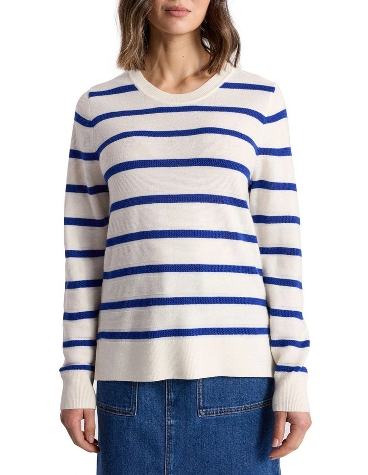 Rea Merino Stripe Knit in Cerulean Blue Stripe image 1