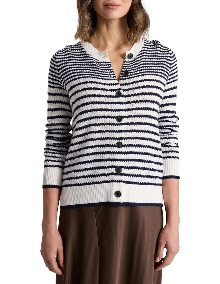 Zoe Wool Blend Cardigan in Navy Stripe image 1