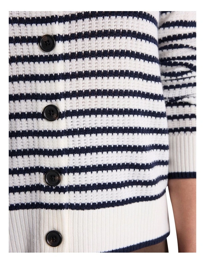 Zoe Wool Blend Cardigan in Navy Stripe image 3