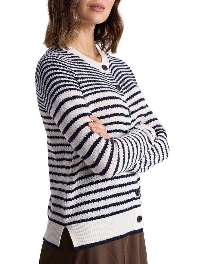 Zoe Wool Blend Cardigan in Navy Stripe image 4
