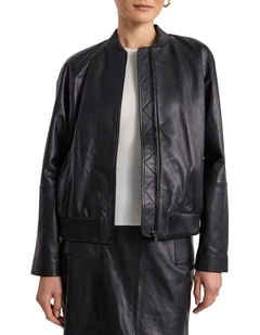 Ellen Leather Bomber Jacket in Black