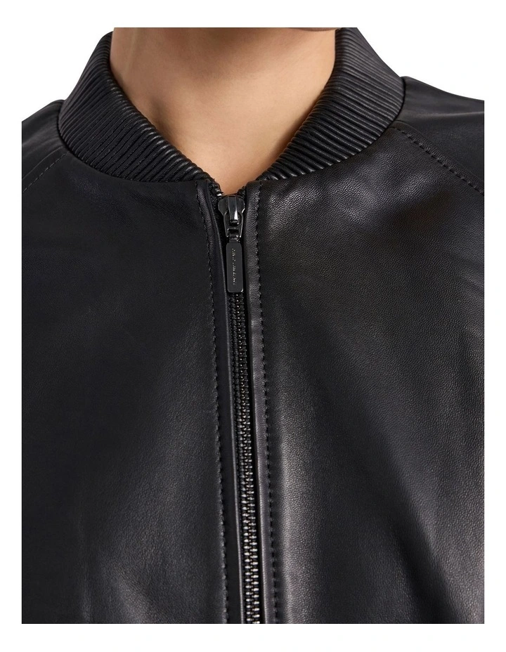 Ellen Leather Bomber Jacket in Black image 3