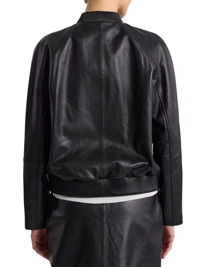 Ellen Leather Bomber Jacket in Black image 6
