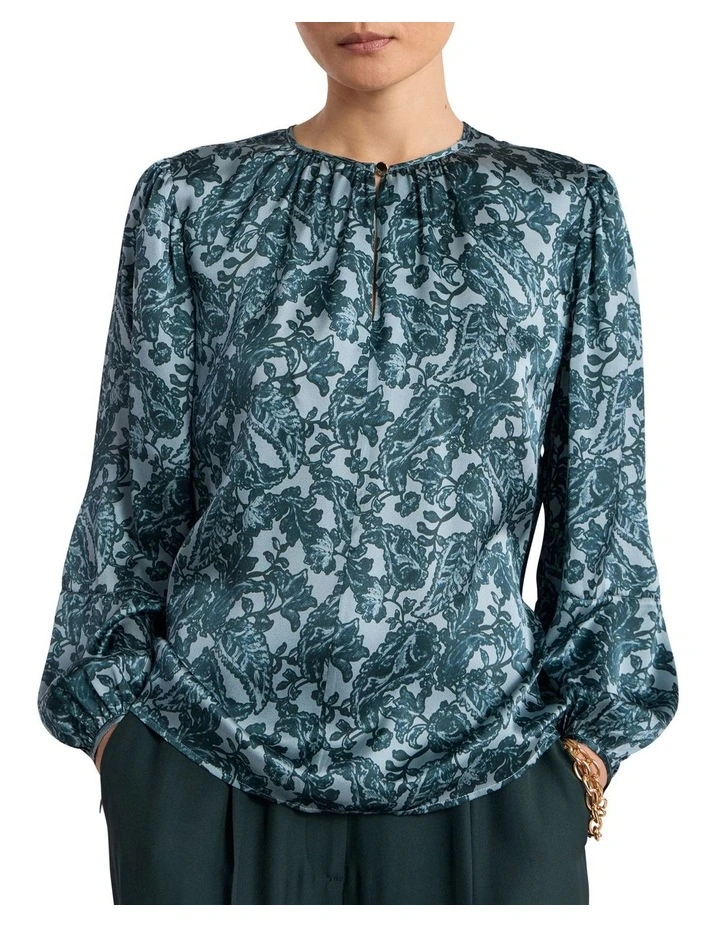 Connie Silk Blouse in Green Multi image 1