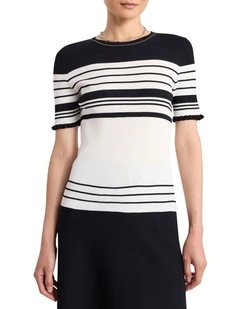 Arlie Stripe Knit Tee in Black Stripe