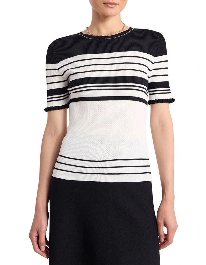 Arlie Stripe Knit Tee in Black Stripe image 1
