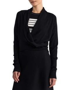 Grayson Merino Wrap Cardigan in Black