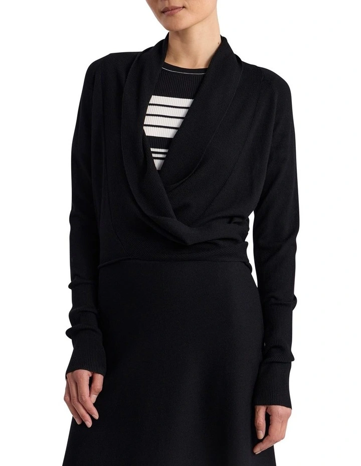 Grayson Merino Wrap Cardigan in Black image 1