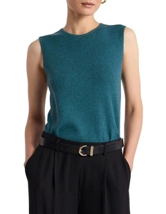 Natalia Shimmer Knit Tank in Pine Green