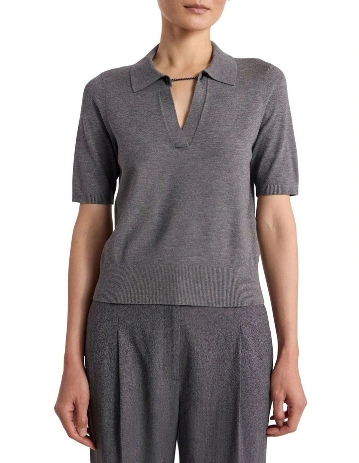 Ella Knit Polo in Grey Melange image 1