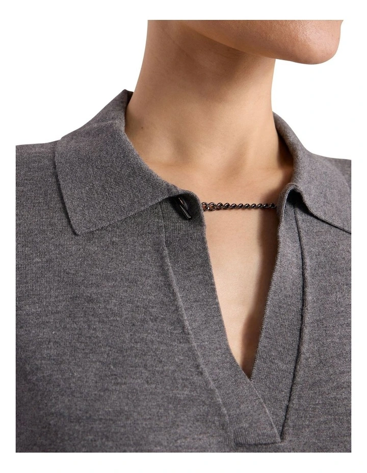 Ella Knit Polo in Grey Melange image 3
