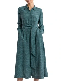 Thierry Silk Dress in Green Multi