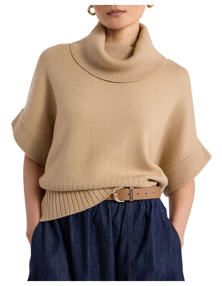 Roll Neck Gilet in Camel image 1