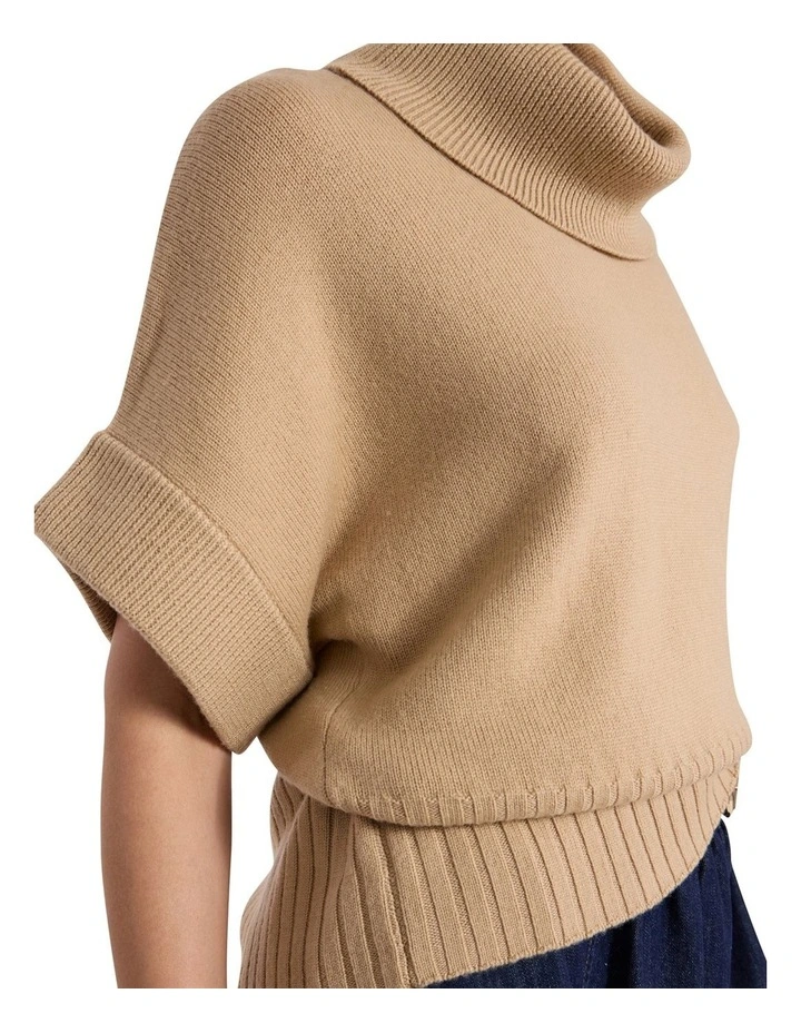 Roll Neck Gilet in Camel image 4