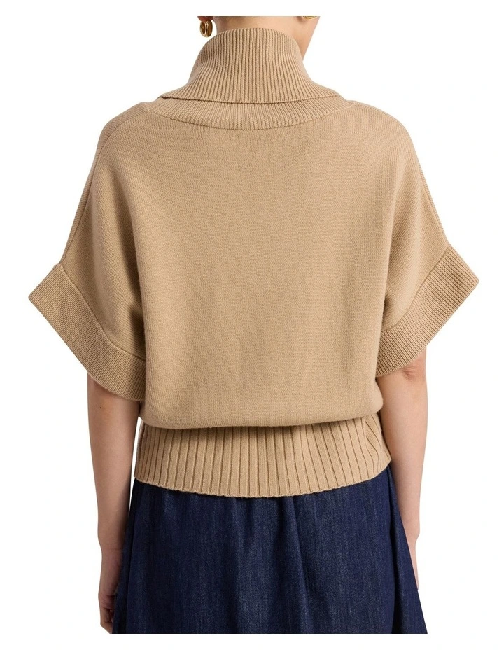 Roll Neck Gilet in Camel image 5