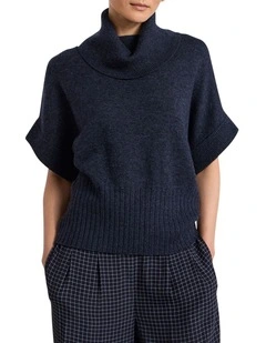 Roll Neck Gilet in Navy Melange