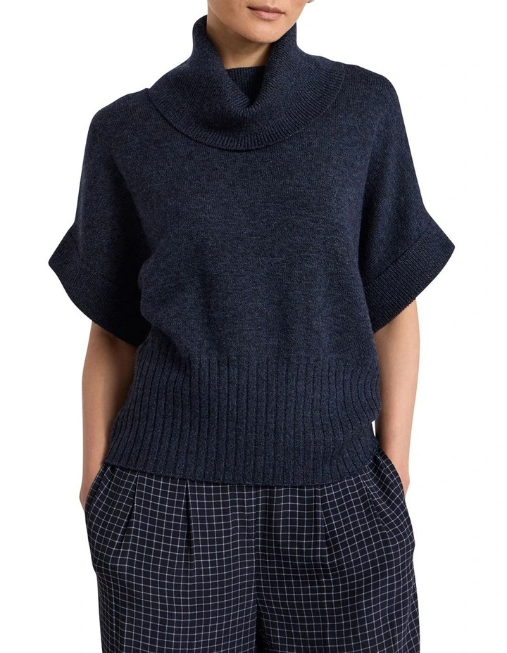 Roll Neck Gilet in Navy Melange image 1