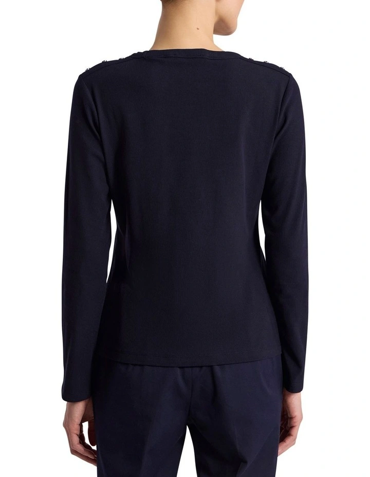 Fia Cotton Rib Longlseeve Top in Navy image 4