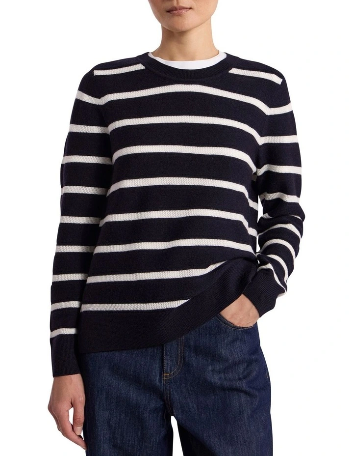 Rea Merino Stripe Knit in Navy image 1