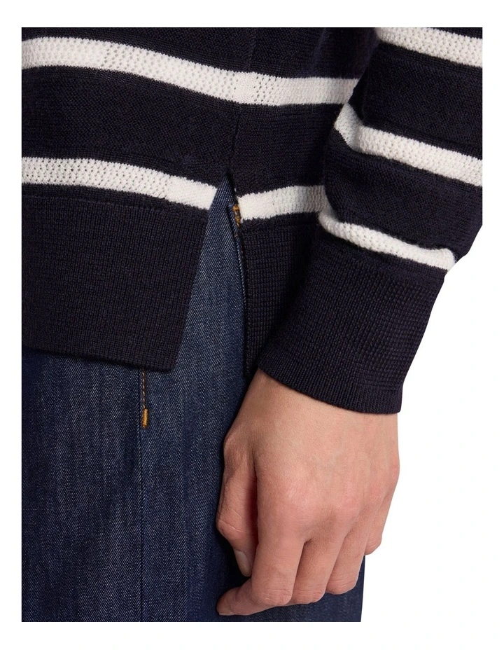 Rea Merino Stripe Knit in Navy image 3