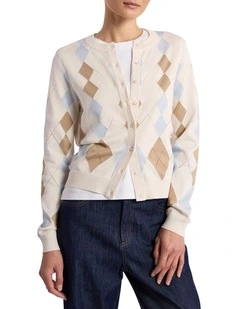 Huntley Cotton Argyle Cardigan in Ivory
