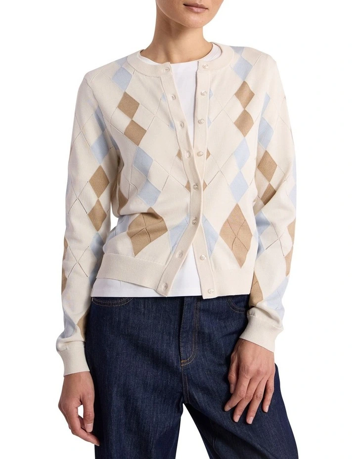 Huntley Cotton Argyle Cardigan in Ivory image 1