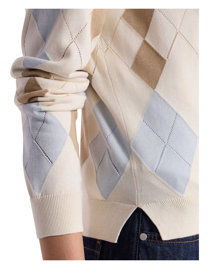 Huntley Cotton Argyle Cardigan in Ivory image 3