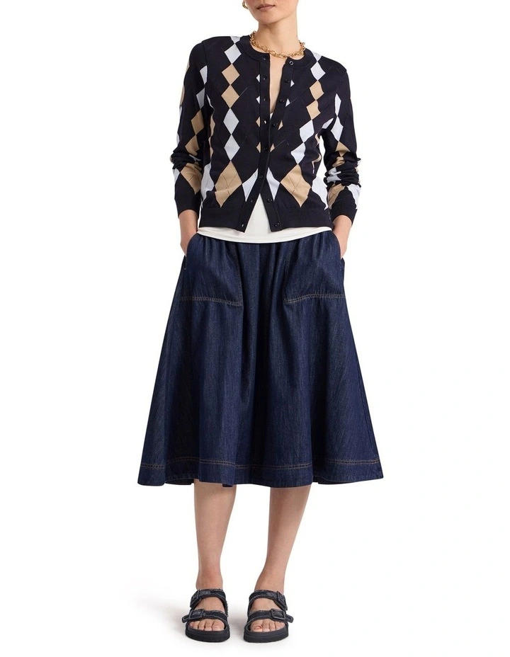 Huntley Cotton Argyle Cardigan in Navy image 2