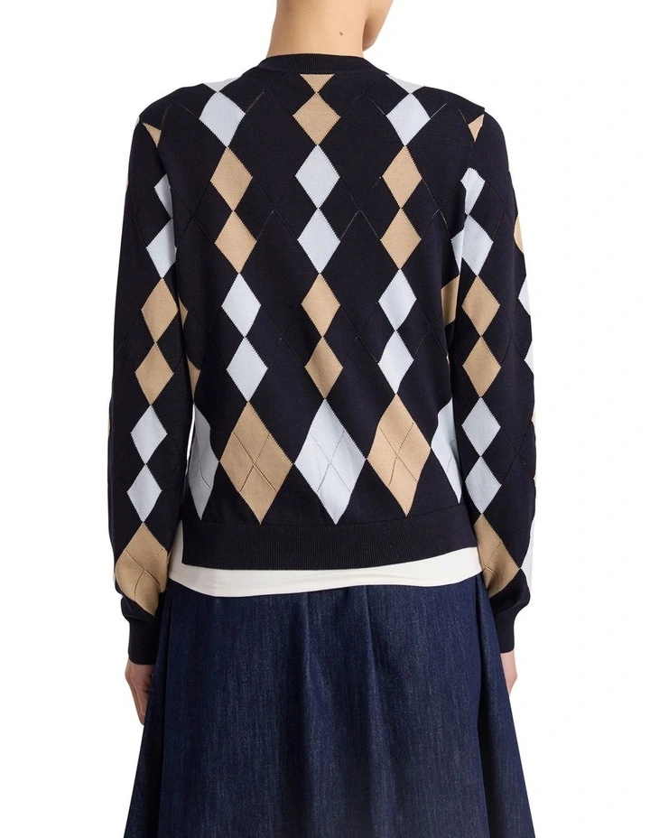 Huntley Cotton Argyle Cardigan in Navy image 4