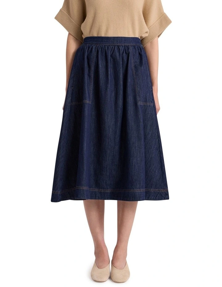 Mateo Denim Midi Skirt in Dark Indigo image 2