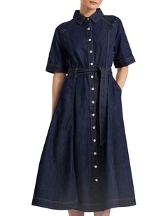 Mateo Denim Shirt Dress in Dark Indigo