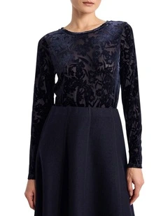 Aster Velvet Burnout Top in Navy