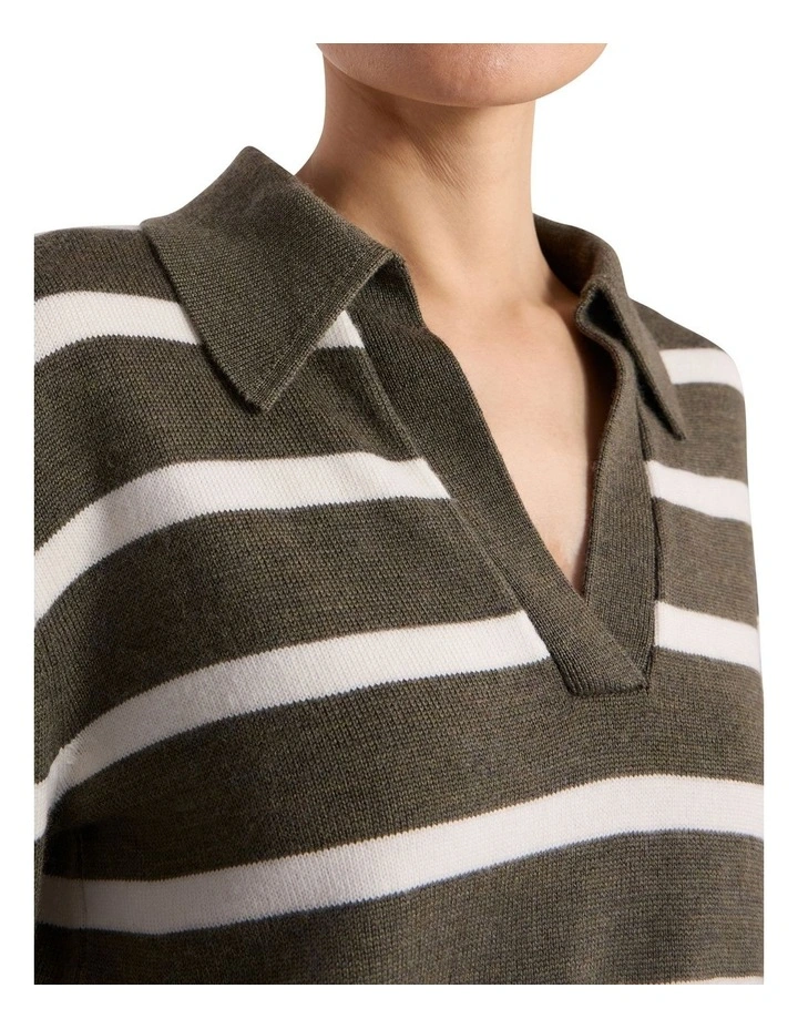 Leece Merino Stripe Polo Knit in Ivory Stripe image 3