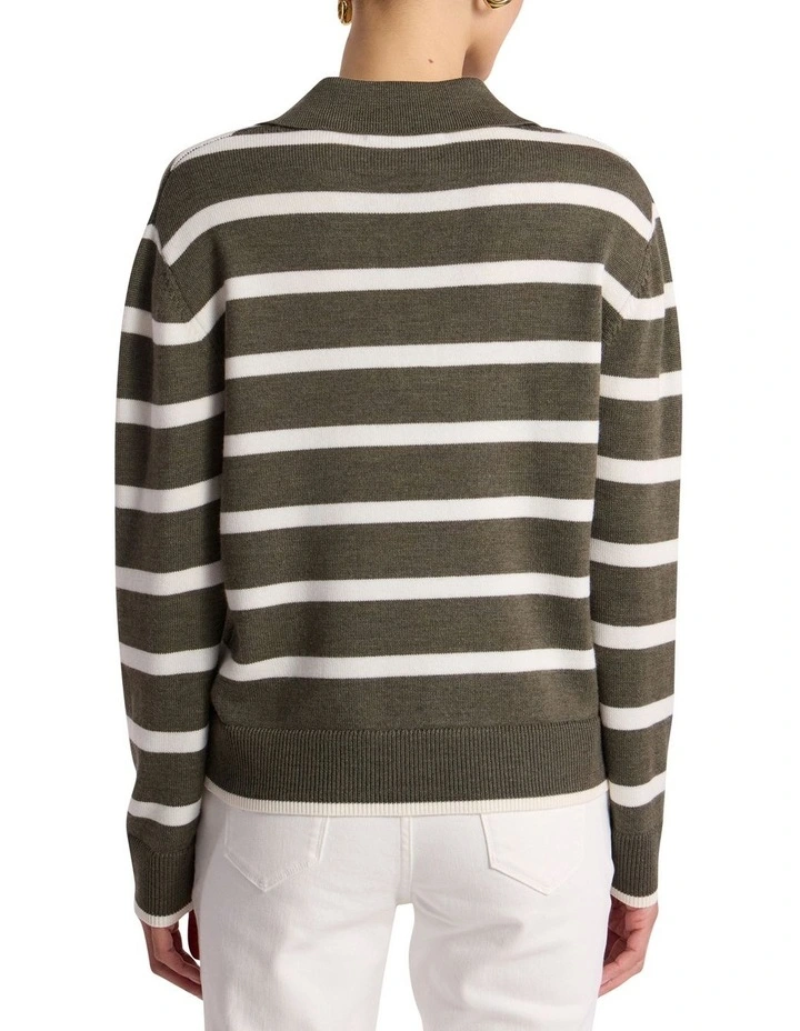 Leece Merino Stripe Polo Knit in Ivory Stripe image 4