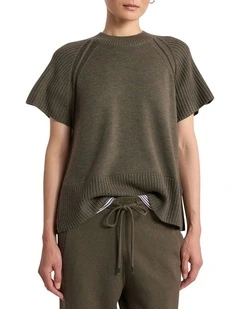 Anwar Merino Knit Vest in Olio Green