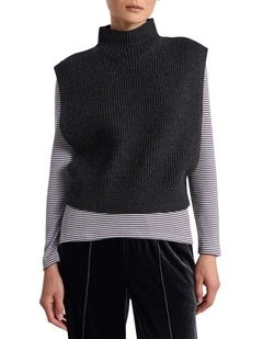 Ari Wool Blend Gilet in Charcoal Melange