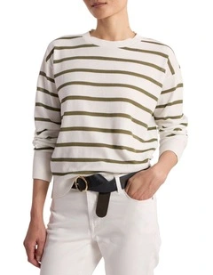 Kasey Velvet Stripe Knit in Ivory/Olio Stripe
