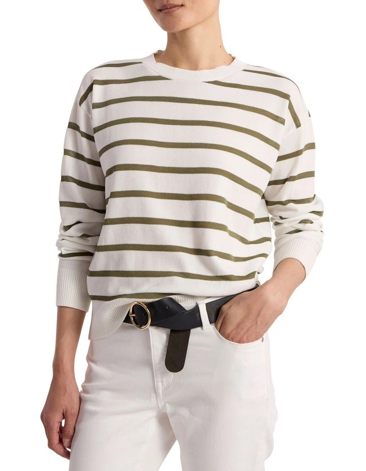 Kasey Velvet Stripe Knit in Ivory/Olio Stripe image 1