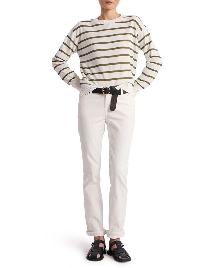 Kasey Velvet Stripe Knit in Ivory/Olio Stripe image 2