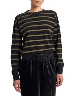 Kasey Velvet Stripe Knit in Charcoal/Olio Stripe
