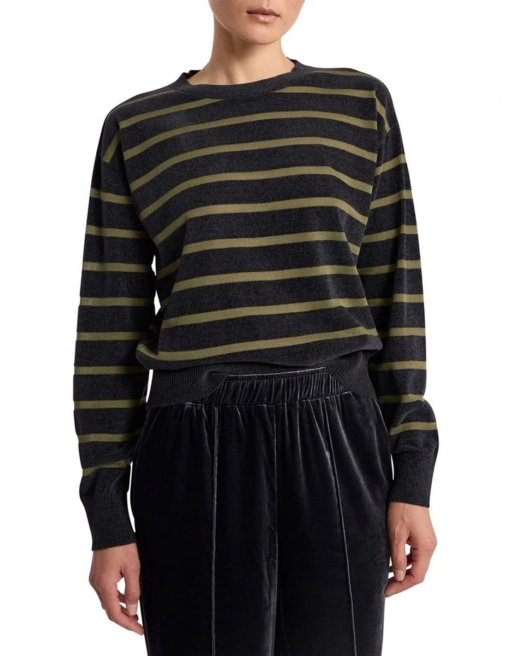 Kasey Velvet Stripe Knit in Charcoal/Olio Stripe image 1