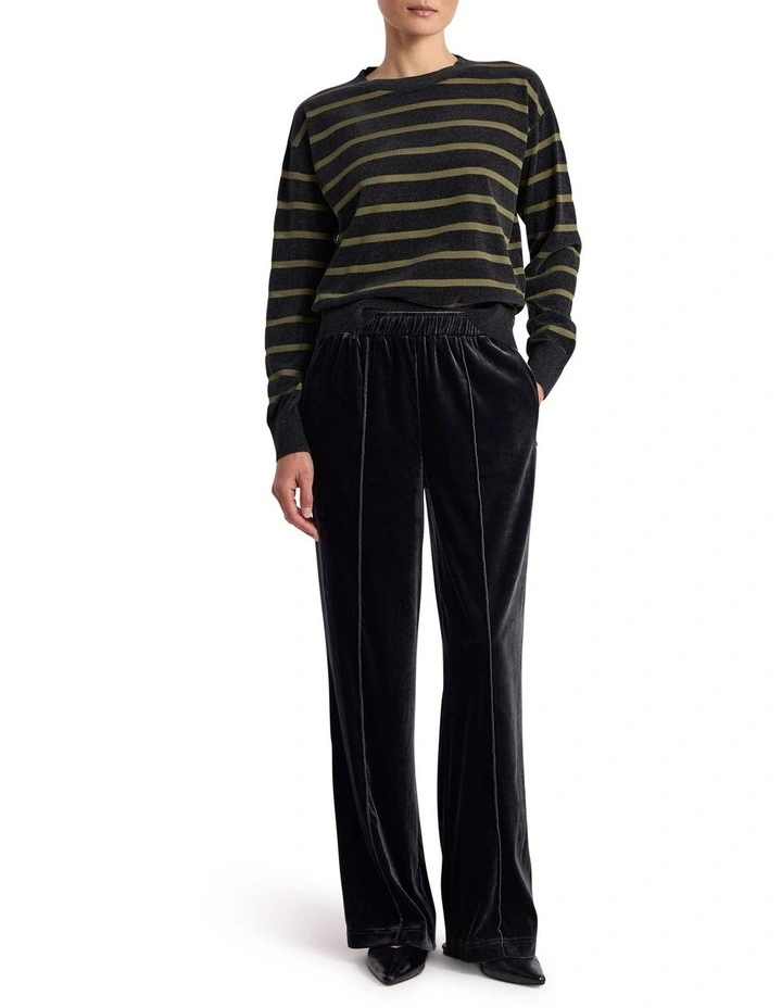 Kasey Velvet Stripe Knit in Charcoal/Olio Stripe image 2