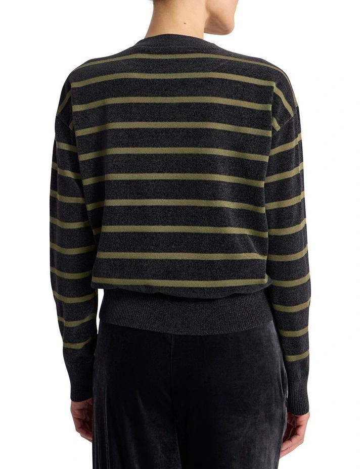 Kasey Velvet Stripe Knit in Charcoal/Olio Stripe image 4