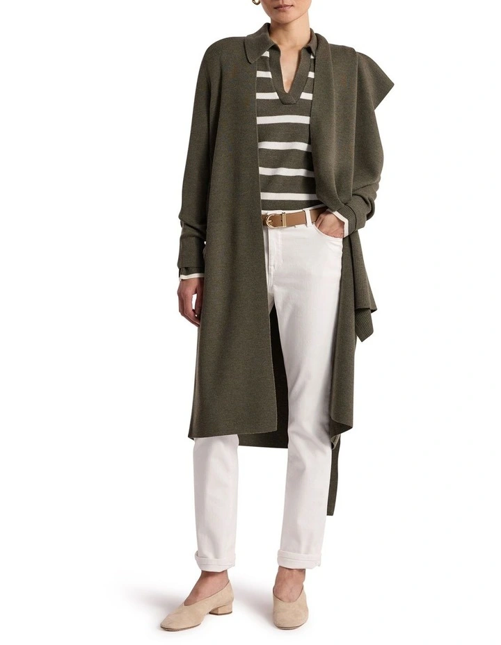 Valence Merino Longline Cardigan in Olio Green image 1