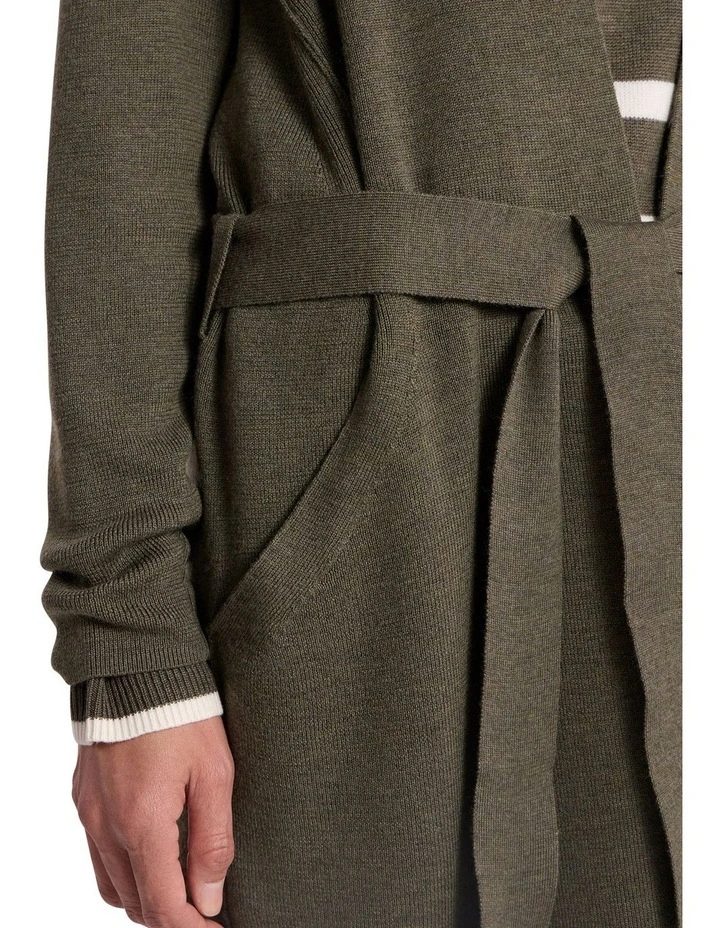 Valence Merino Longline Cardigan in Olio Green image 3