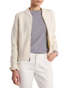 Anaya Knit Bomber Jacket in Ivory