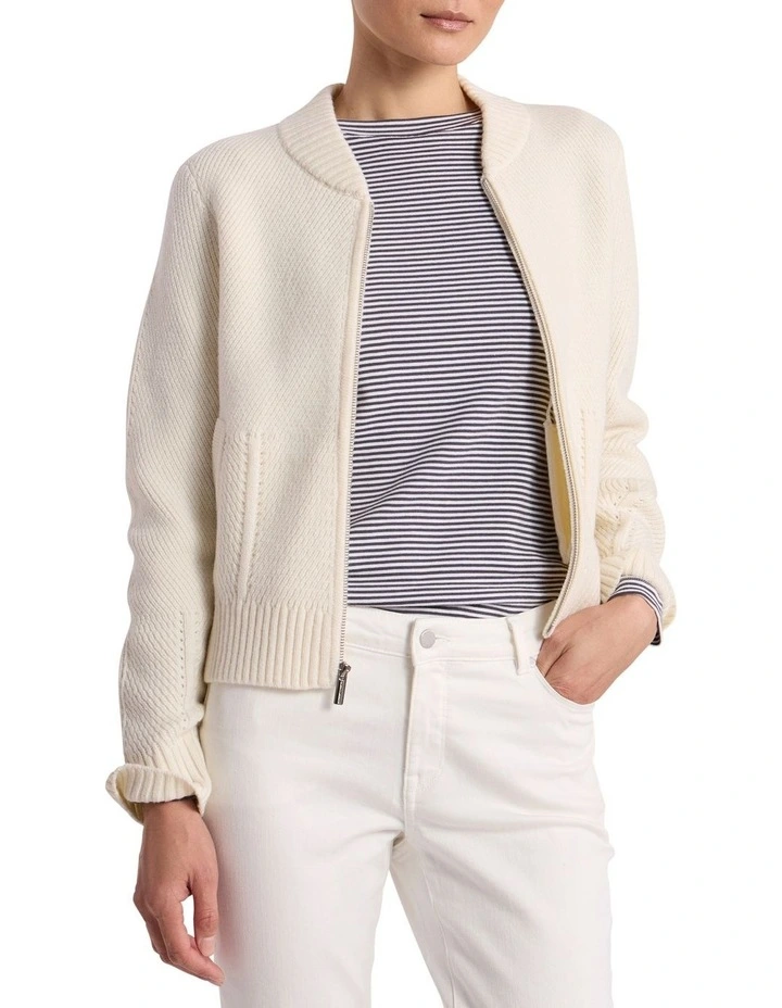 Anaya Knit Bomber Jacket in Ivory image 1